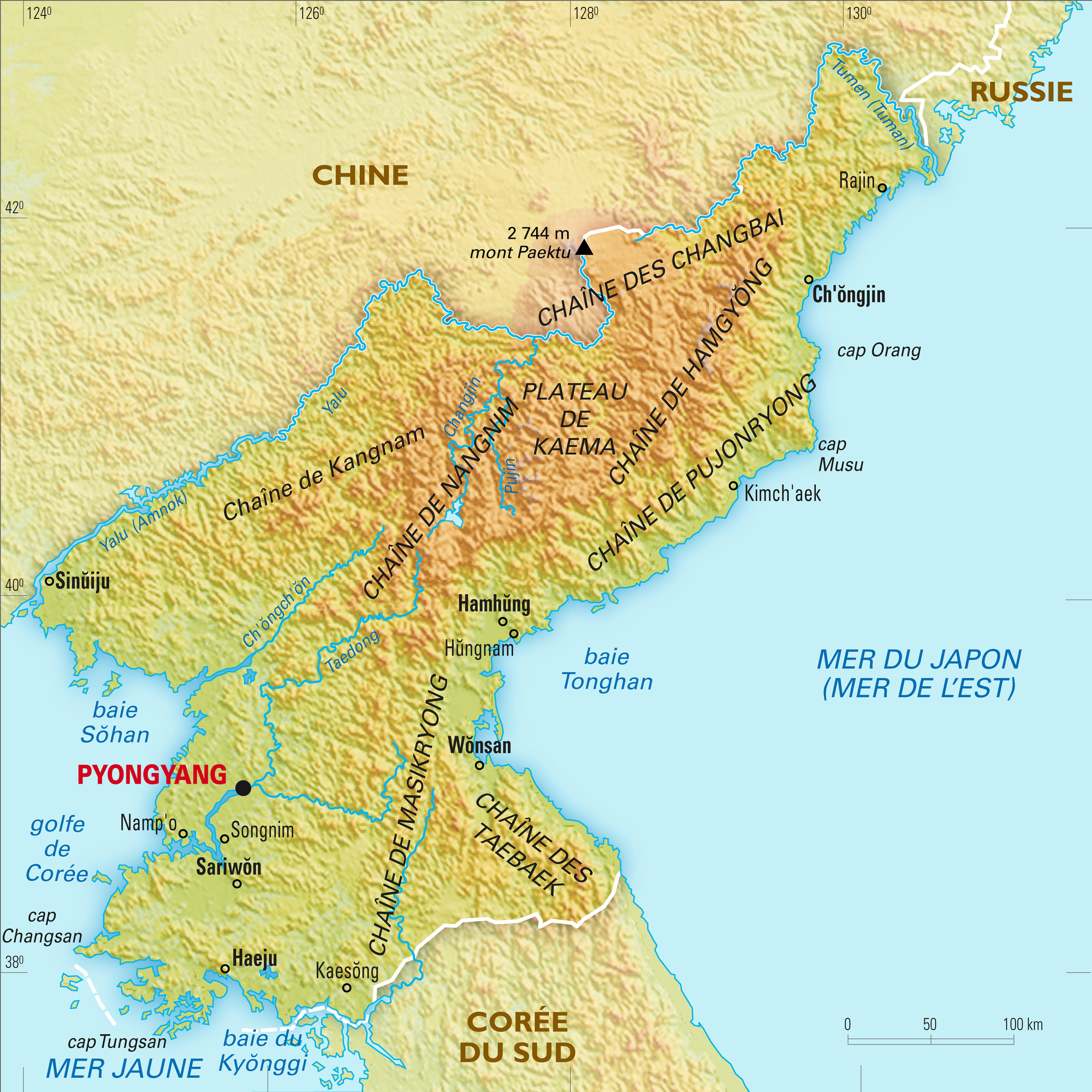 Corée du Nord : carte physique - crédits : Encyclopædia Universalis France