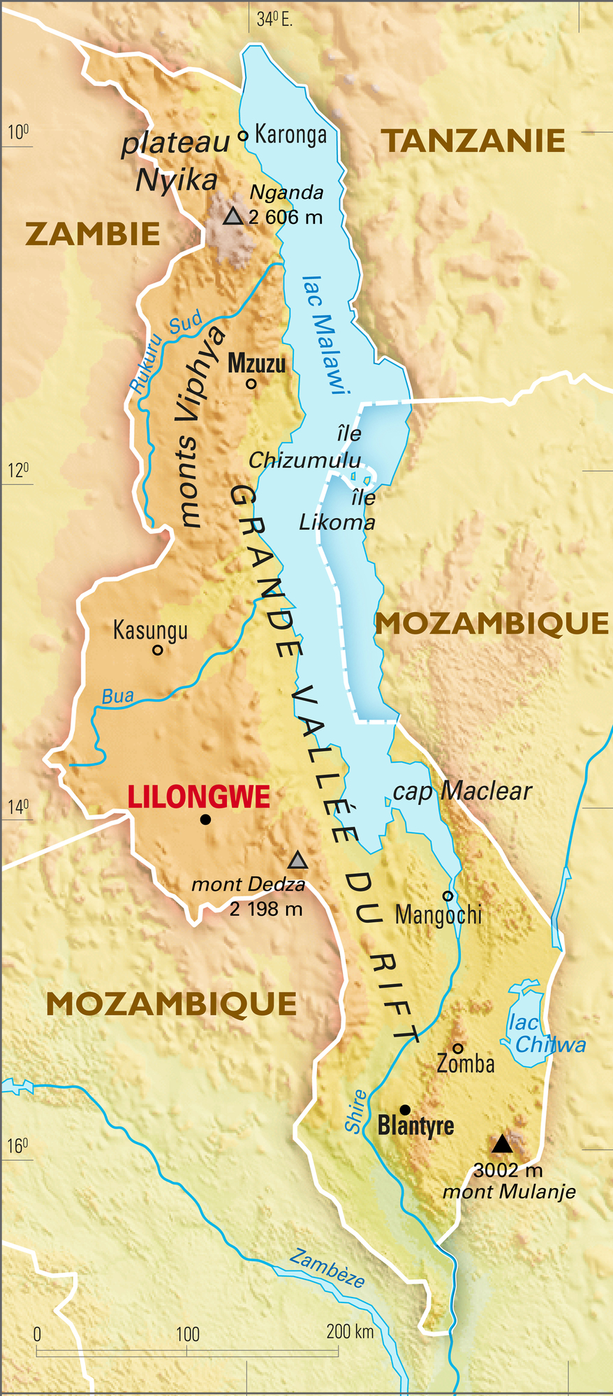 Malawi : carte physique