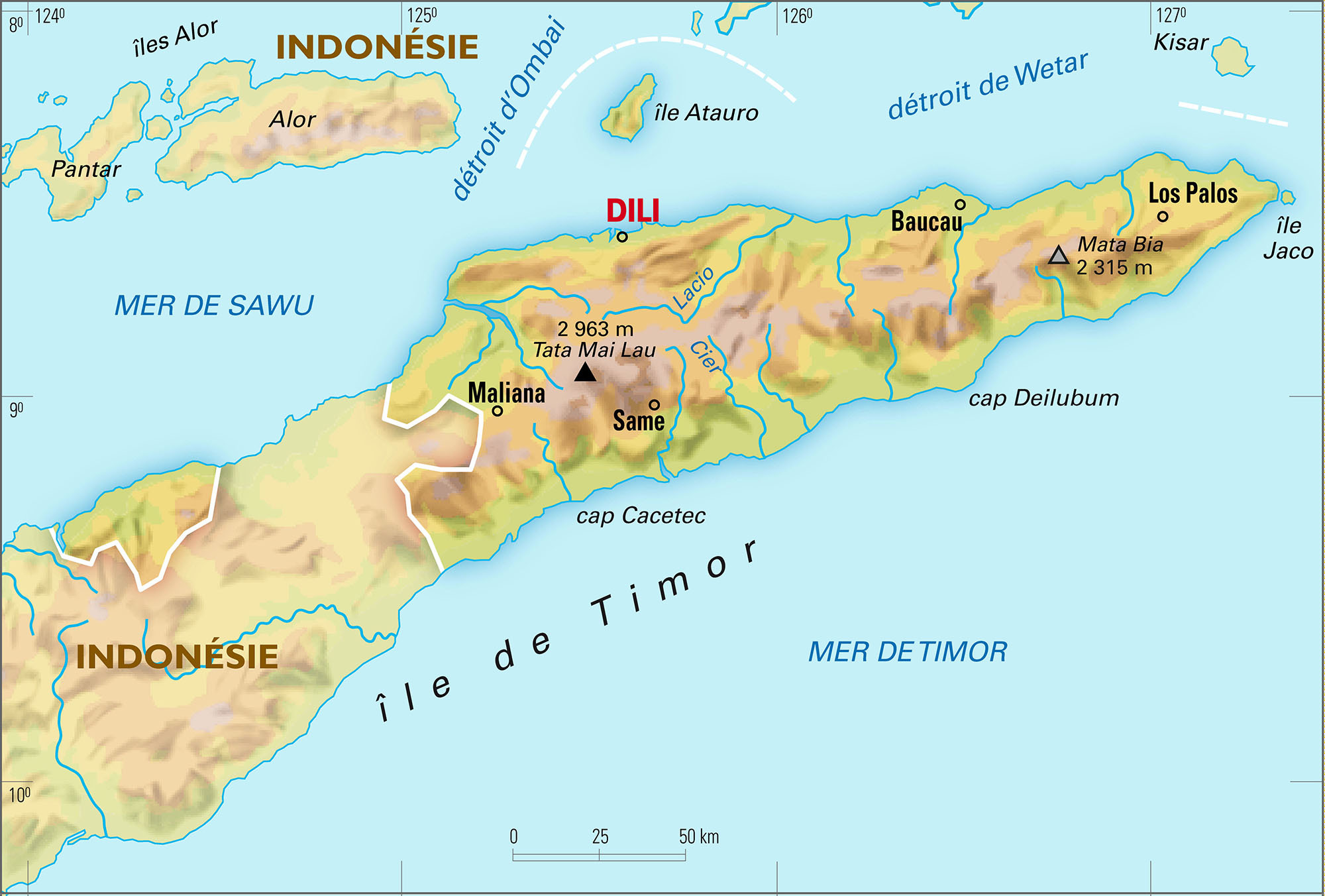 Timor oriental : carte physique