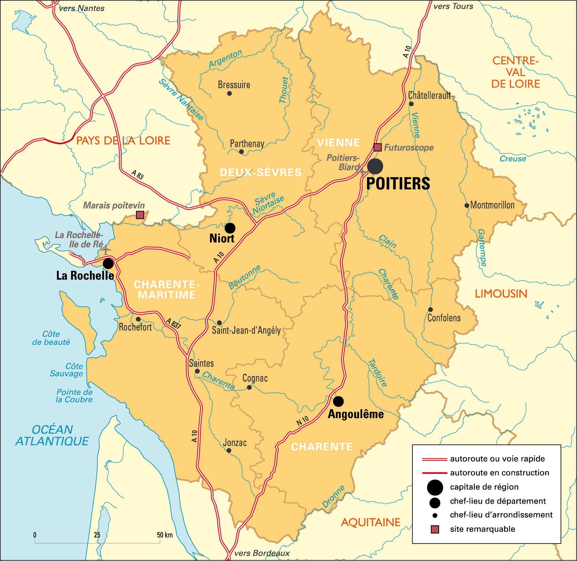 Poitou-Charentes : carte administrative&nbsp;avant réforme