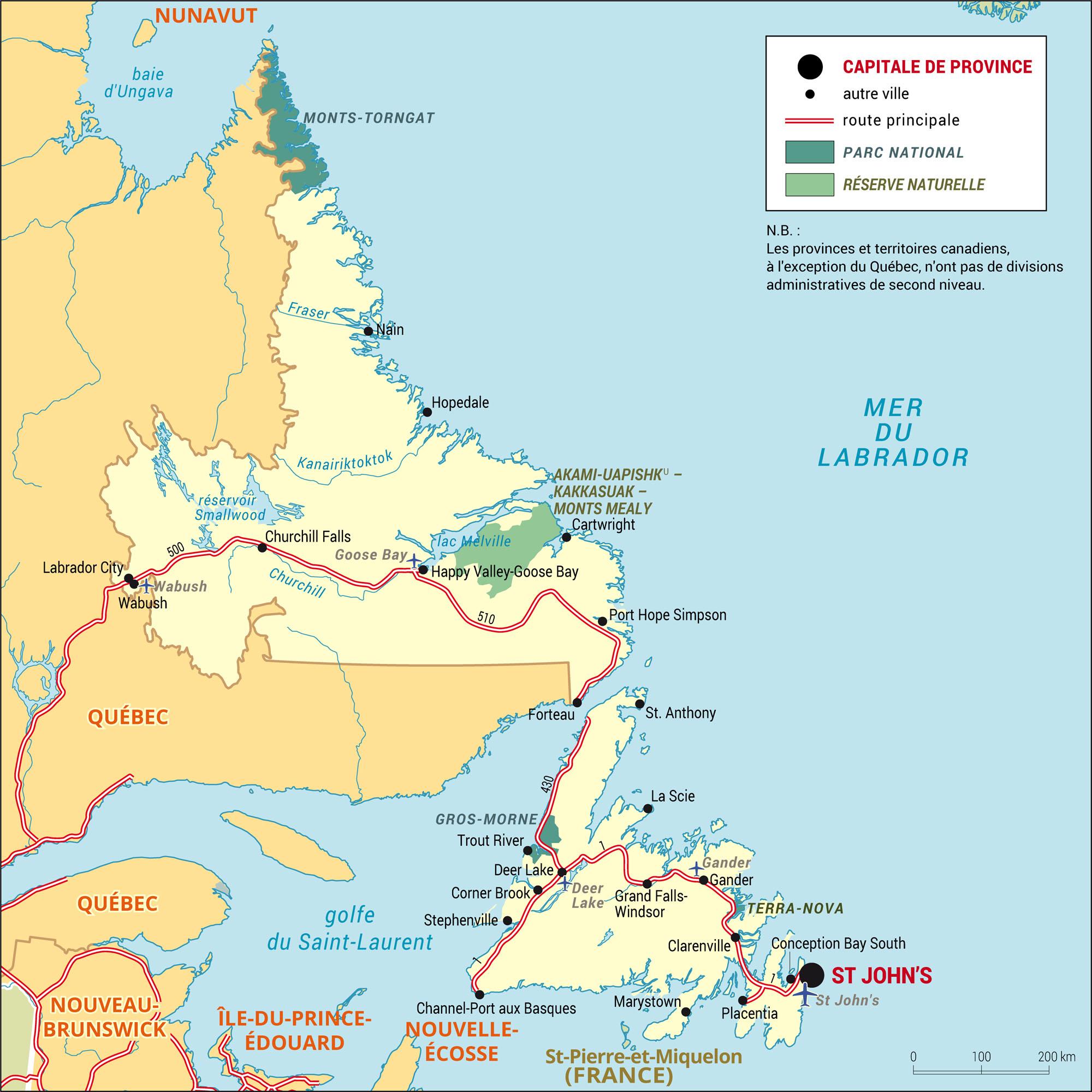 Terre-Neuve-et-Labrador : carte administrative