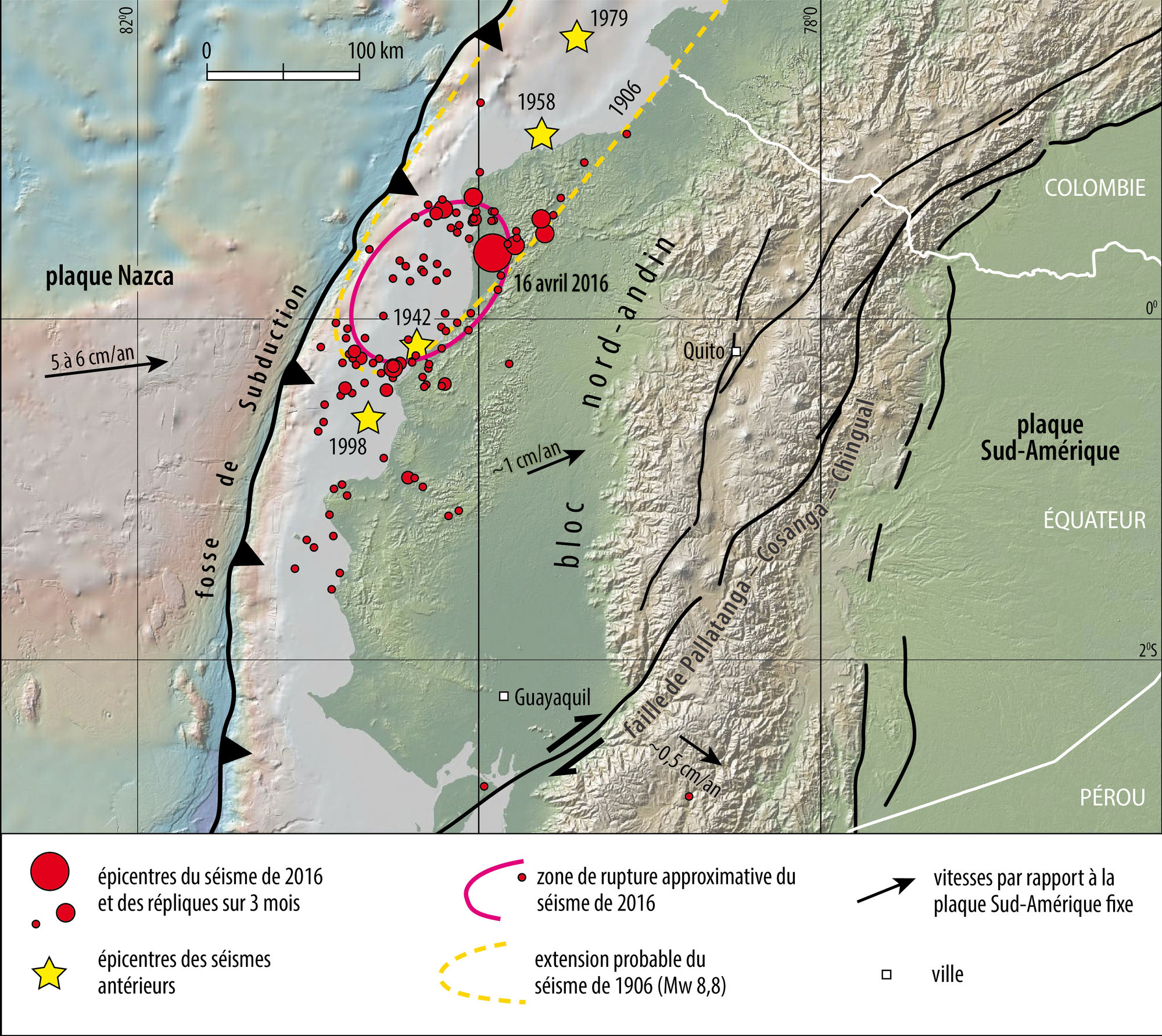 Contexte sismo-tectonique du séisme en Équateur du 16 avril 2016 - crédits : Encyclopædia Universalis France