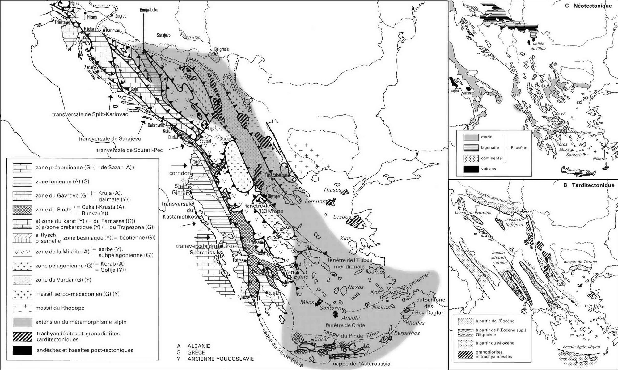 Esquisse géologique des Dinarides. - crédits : Encyclopædia Universalis France