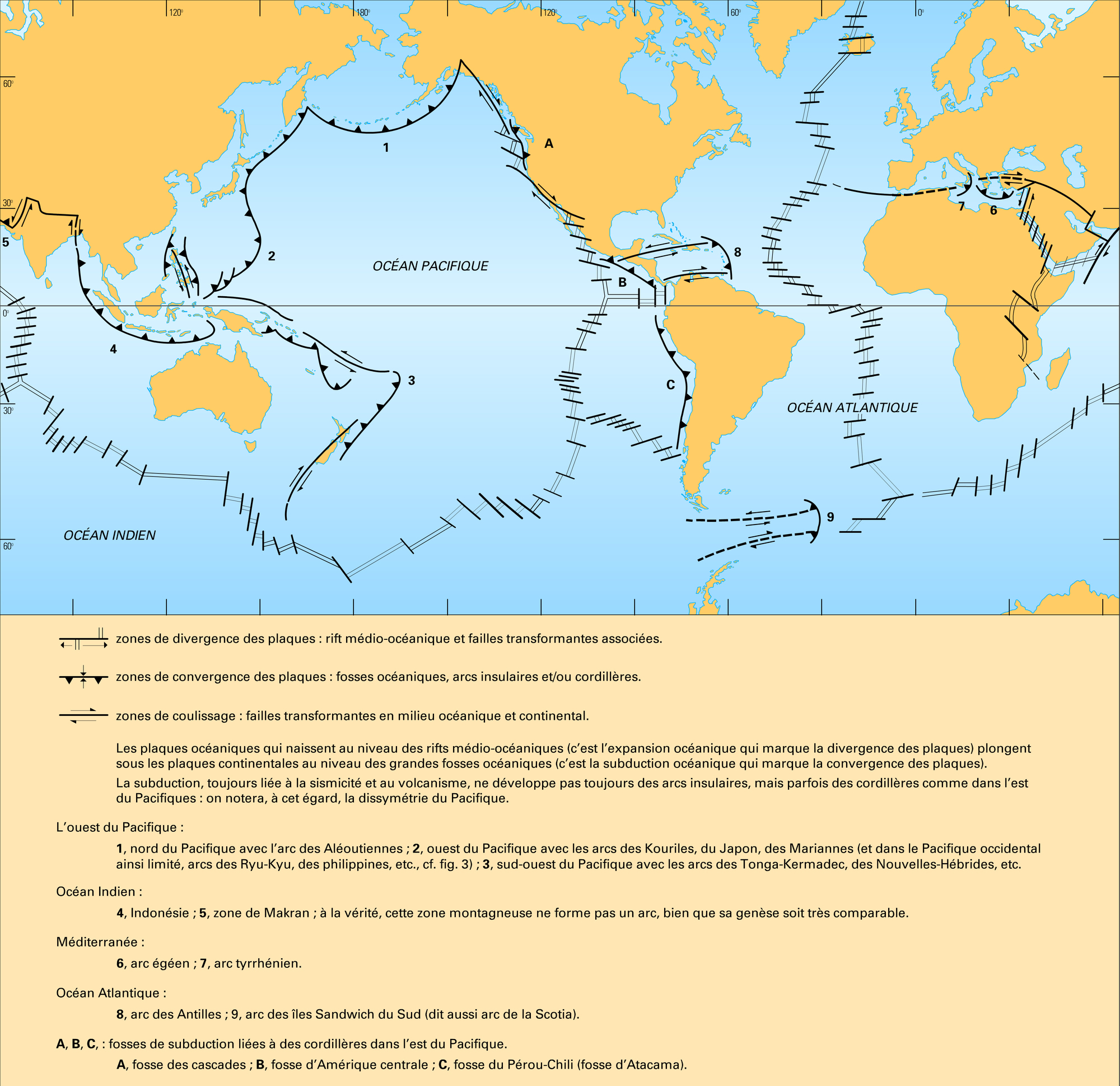 Répartition des arcs insulaires dans le monde