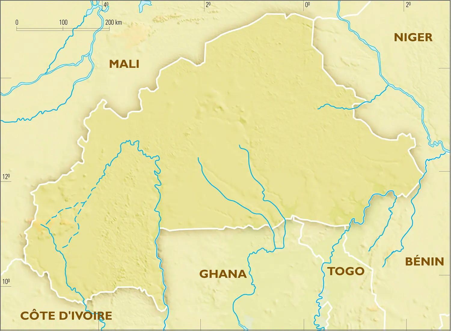 Burkina Faso : Carte Physique Vierge - Média - Encyclopædia Universalis