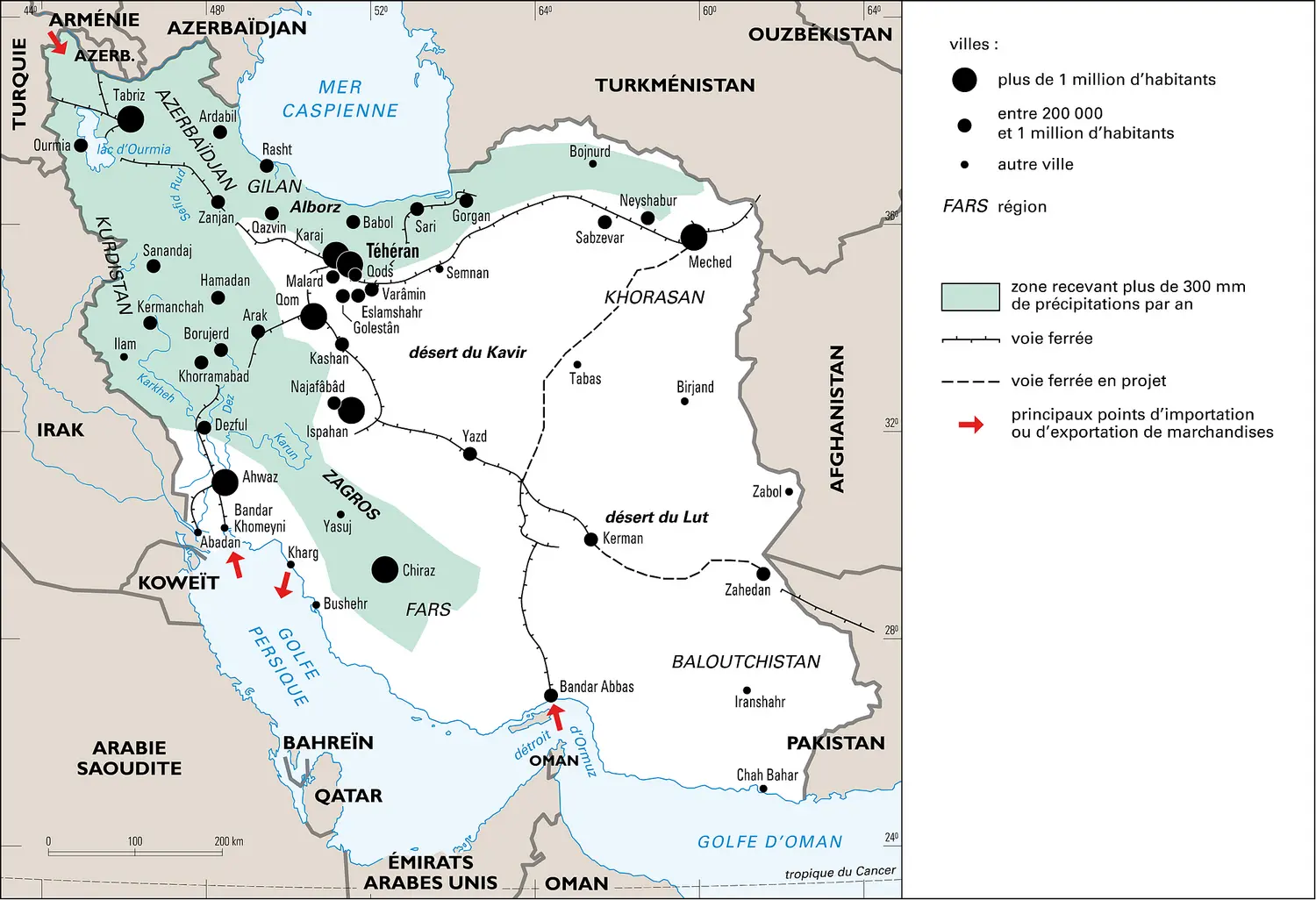 Iran : villes et réseau ferré