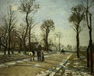 <it>Route de Versailles. Louveciennes dans le soleil d'hiver avec neige</it>, C. Pissarro - crédits : AKG-images