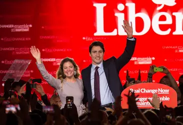 Victoire électorale de Justin Trudeau, 2015 - crédits : N. Kamm/ AFP