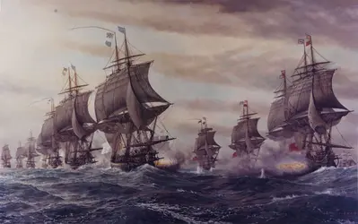 <em>Battle of Virginia Capes, 5 septembre 1781</em>, V. Zveg - crédits : Courtesy of the U.S. Navy Art Collection, Washington, D.C. U.S. Naval History and Heritage Command Photograph