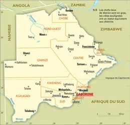 Botswana : carte administrative - crédits : Encyclopædia Universalis France