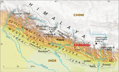 Népal : carte physique - crédits : Encyclopædia Universalis France