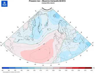 Moyenne des pressions, juin 2018 - crédits : Météo-France, juin 2018