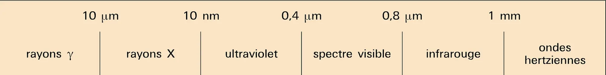 Radiations électromagnétiques : longueurs d'onde - crédits : Encyclopædia Universalis France