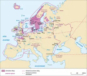Routes commerciales vikings - crédits : Encyclopædia Universalis France