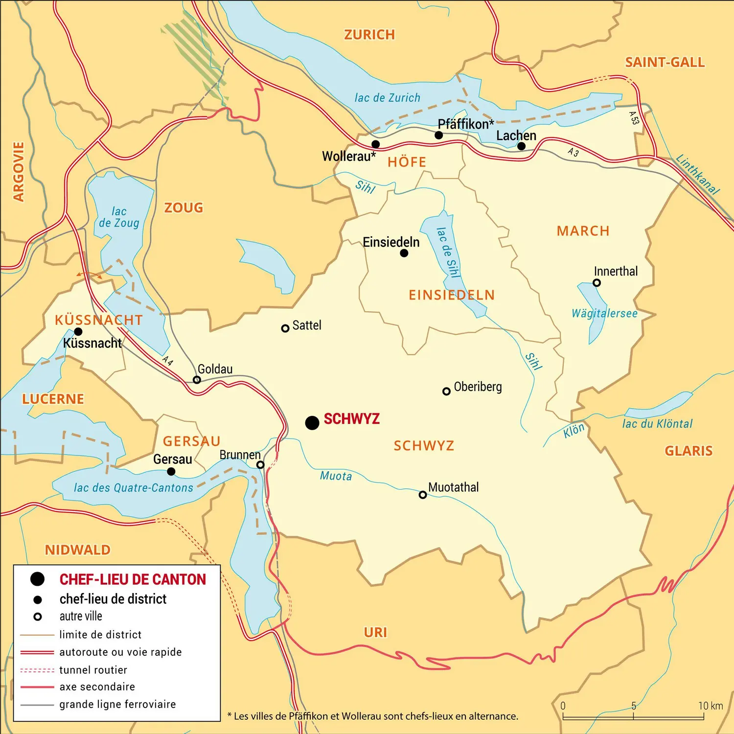 Schwyz : carte administrative du canton