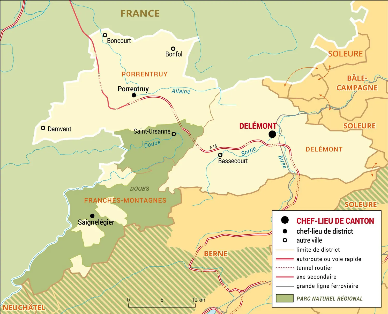 Jura : carte administrative du canton