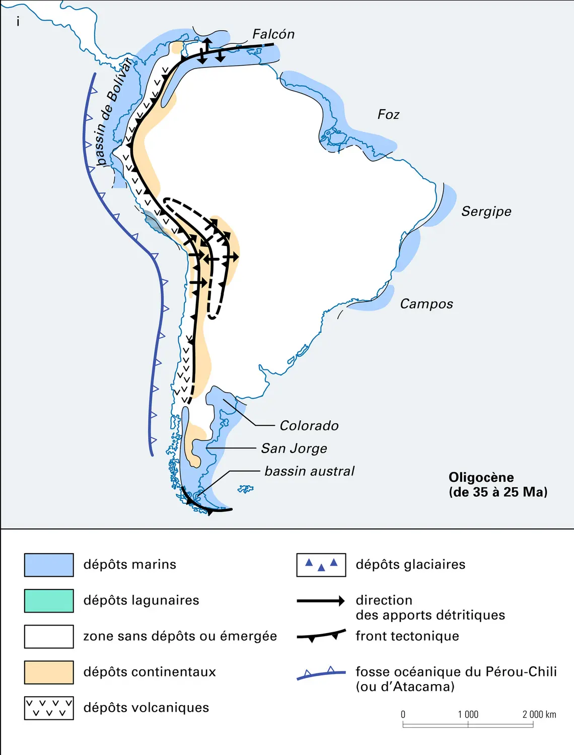 Cartes paléogéographiques simplifiées de l'Amérique du Sud - vue 9