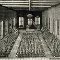 Le service dans l’église réformée de Stein, près de Nuremberg (Allemagne), gravure, XVII<sup>e</sup> siècle - crédits : PHAS/ Universal Images Group/ Getty Images