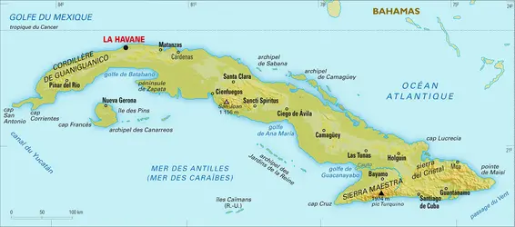Cuba : carte physique - crédits : Encyclopædia Universalis France