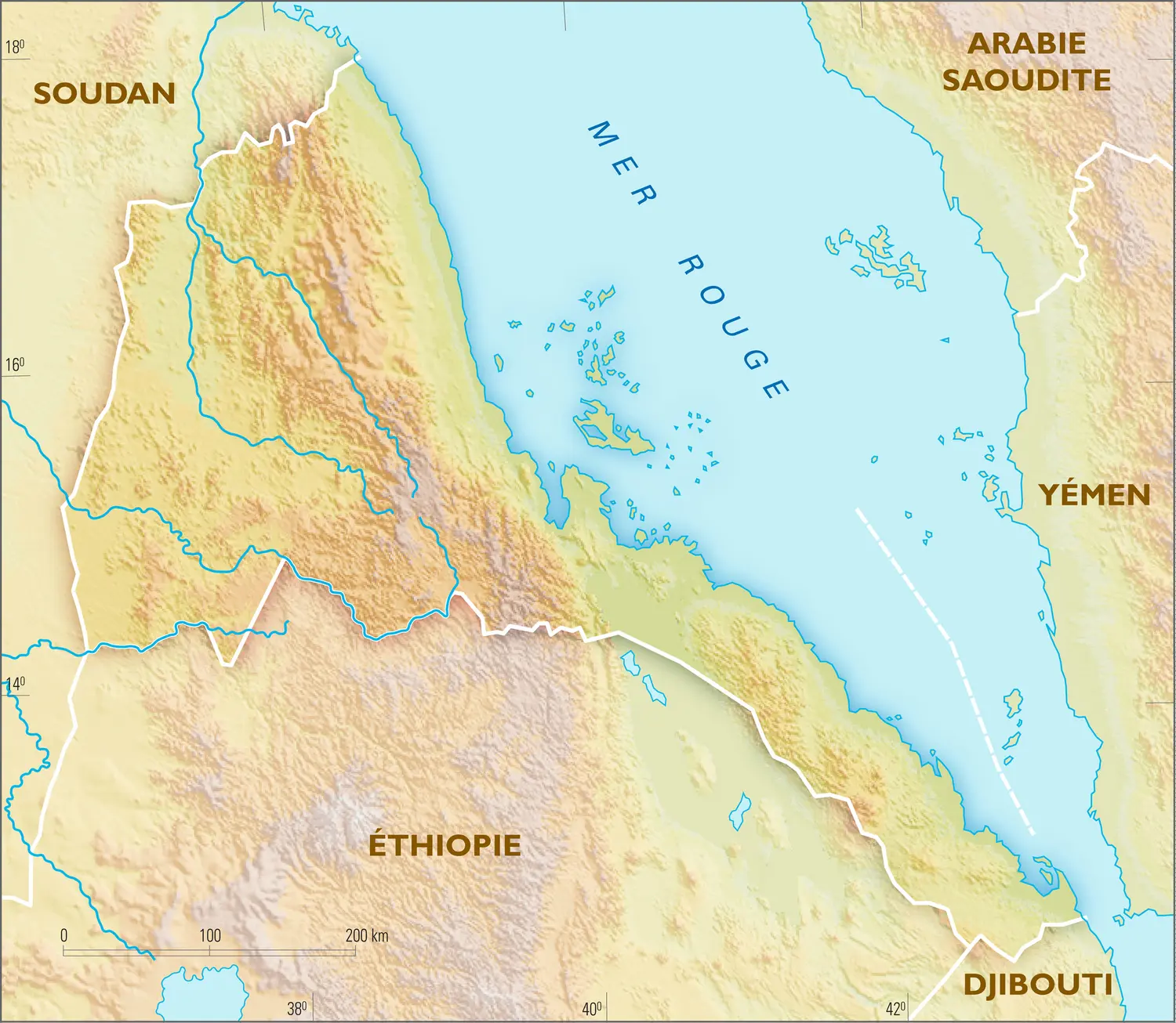 Érythrée : carte physique vierge