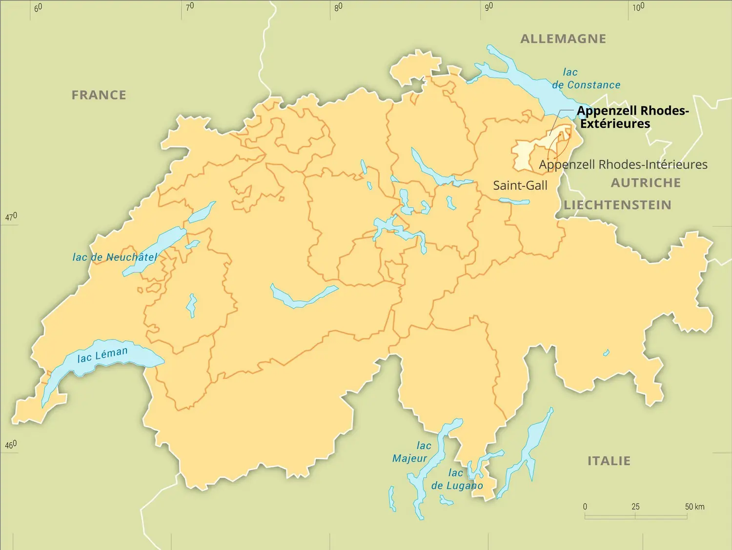 Appenzell Rhodes-Extérieures : carte de situation du canton