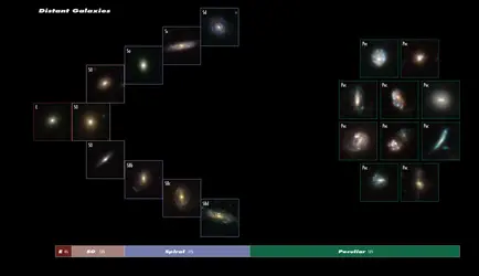 Classification des ancêtres des galaxies - crédits : R. Delgado-Serrano et F. Hammer/ Observatoire de Paris, Sloan Digital Sky Survey, NASA/ ESA