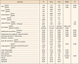 Exportation par les plantes des éléments fertilisants - crédits : Encyclopædia Universalis France