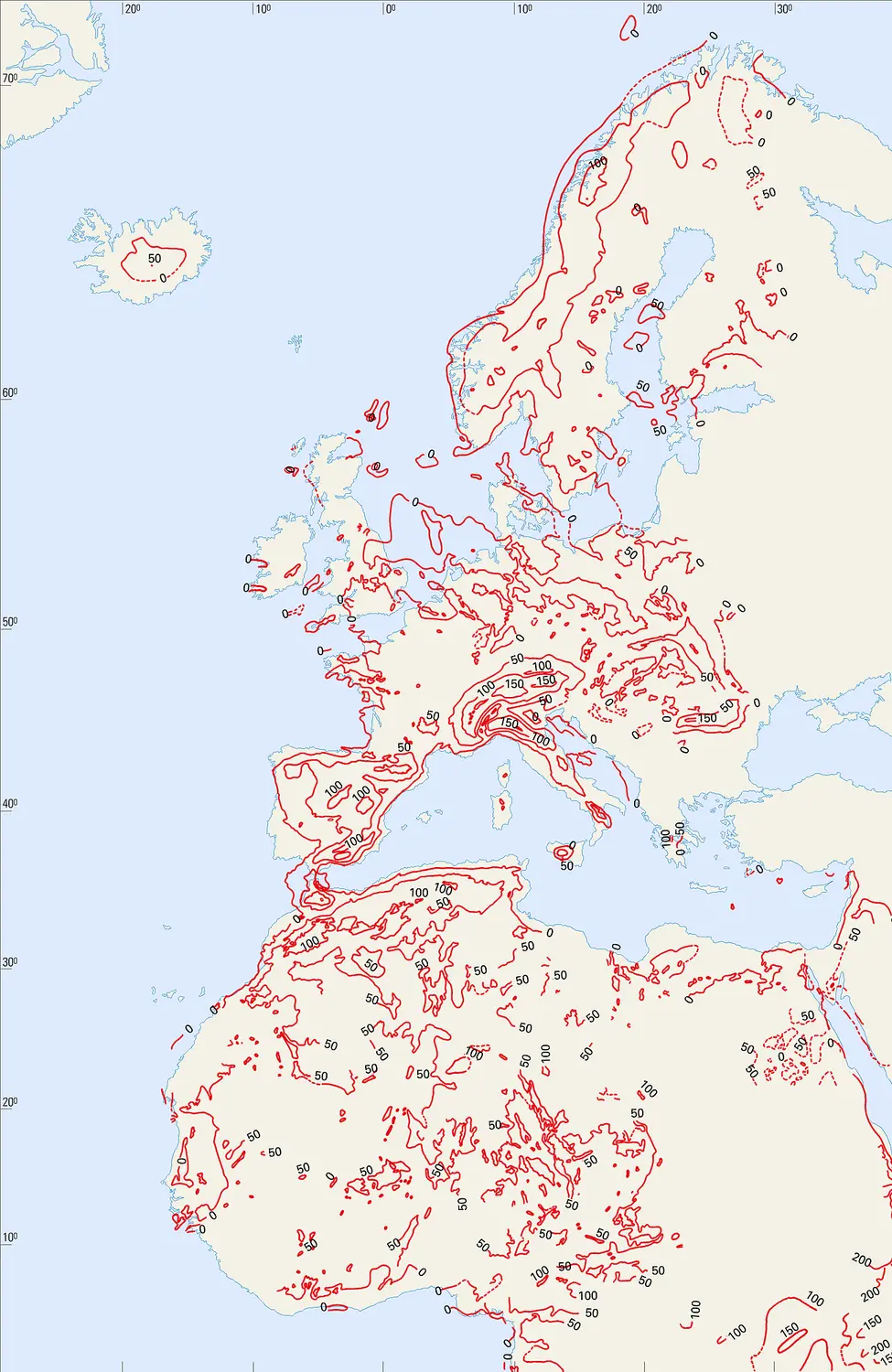 Eurafrique : anomalies de Bouguer