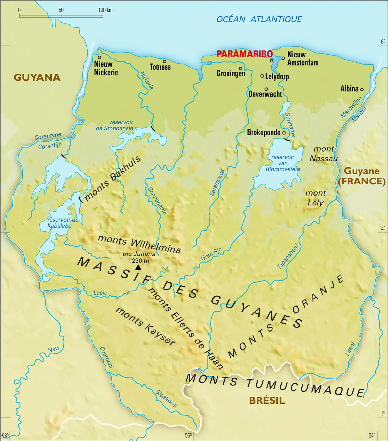 Suriname : carte physique