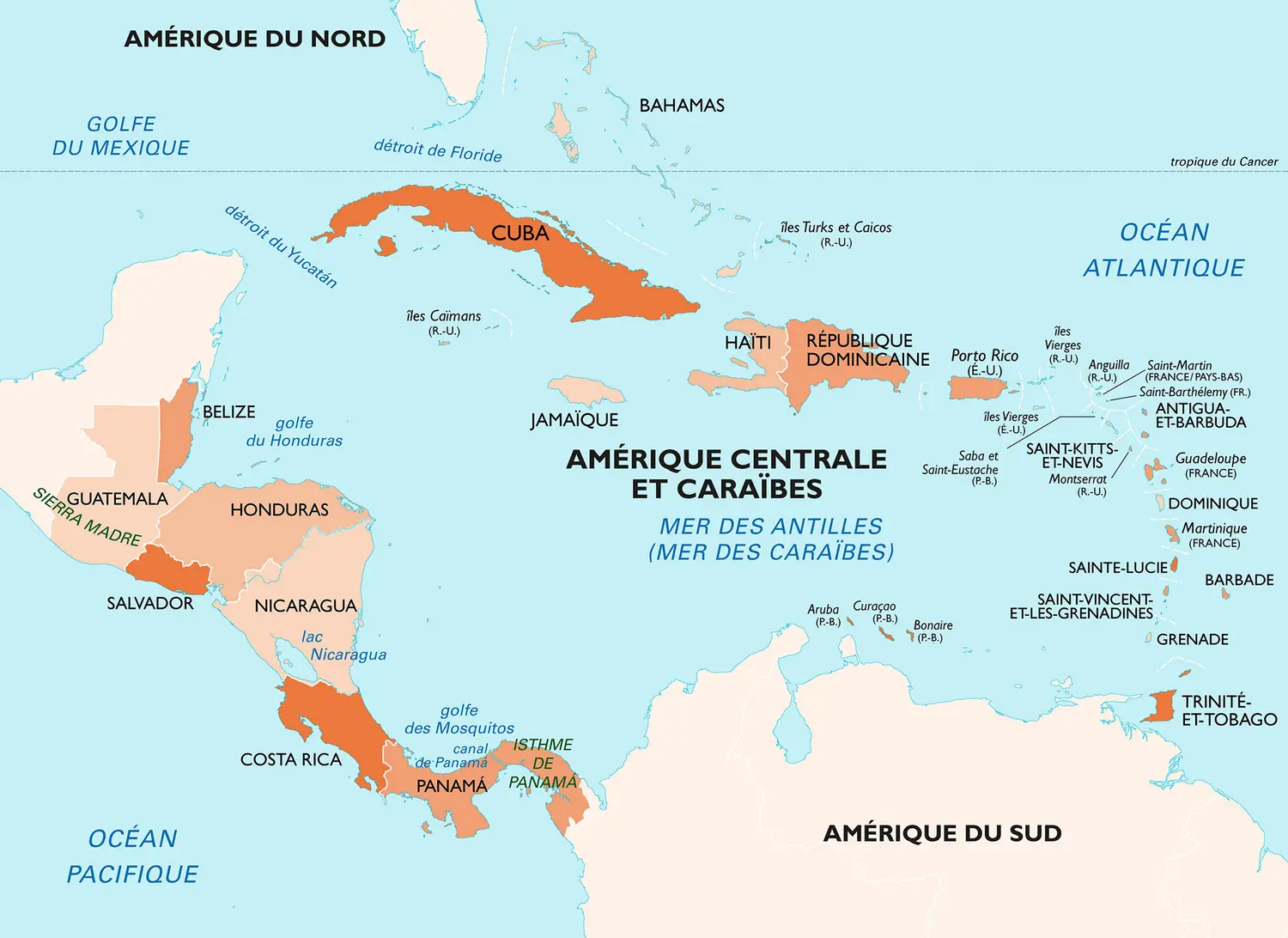 Amérique centrale et Caraïbes : carte générale