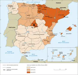 Espagne : régions et revenu par habitant - crédits : Encyclopædia Universalis France