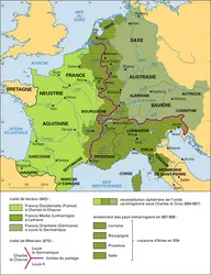 Empire carolingien, IX<sup>e</sup> siècle - crédits : Encyclopædia Universalis France