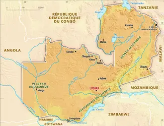 Zambie : carte physique - crédits : Encyclopædia Universalis France