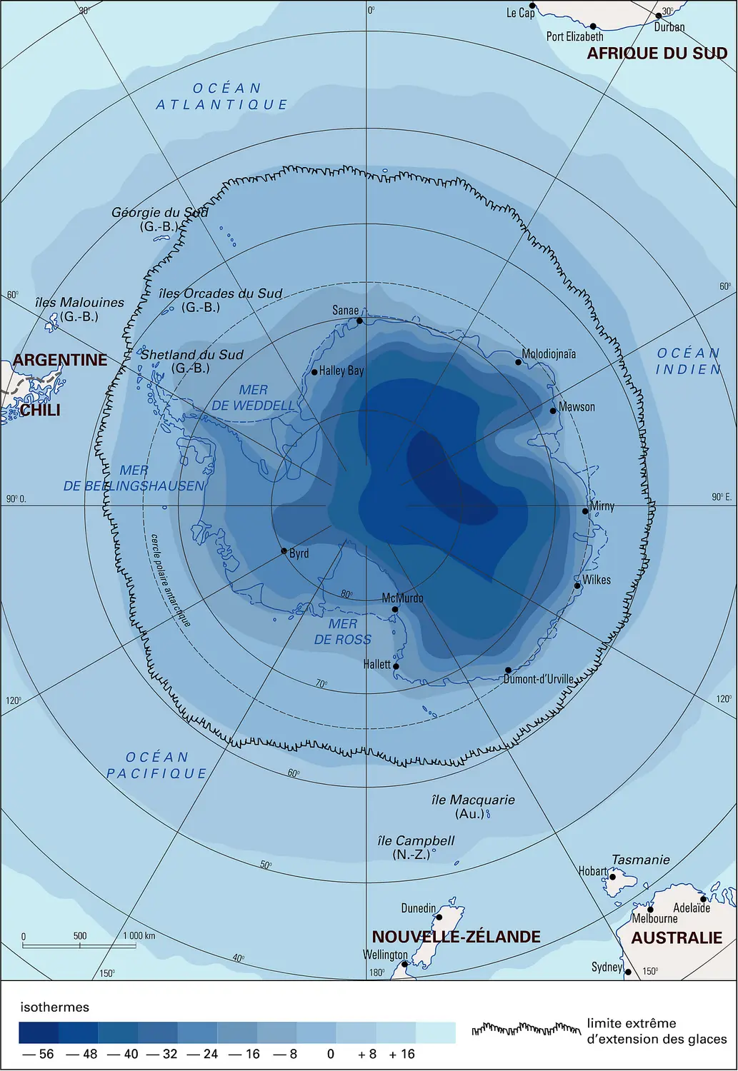 Antarctique : température moyenne annuelle au niveau 0.