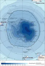Antarctique : température moyenne annuelle au niveau 0. - crédits : Encyclopædia Universalis France