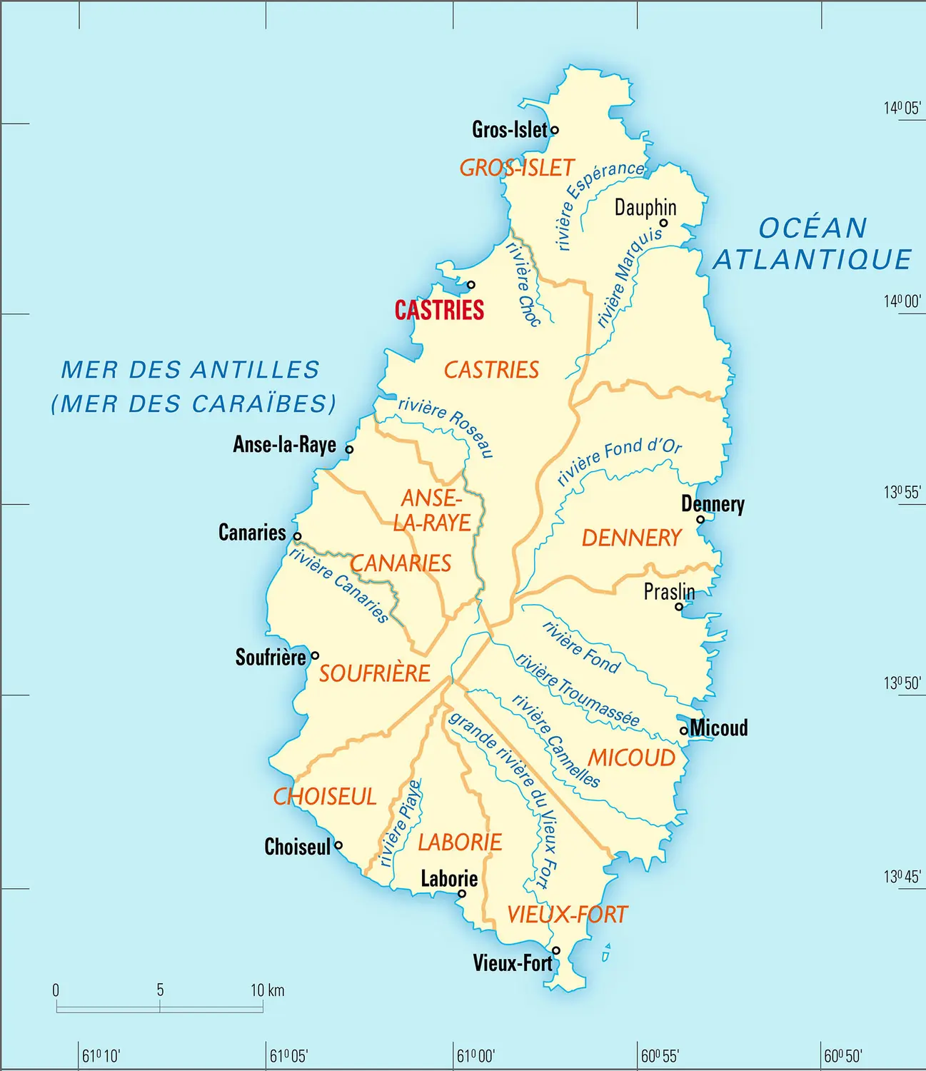 Sainte-Lucie : carte administrative