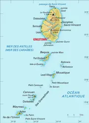 Saint-Vincent-et-les-Grenadines : carte physique - crédits : Encyclopædia Universalis France