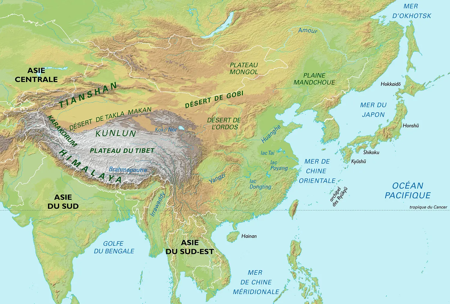 Asie orientale : carte physique