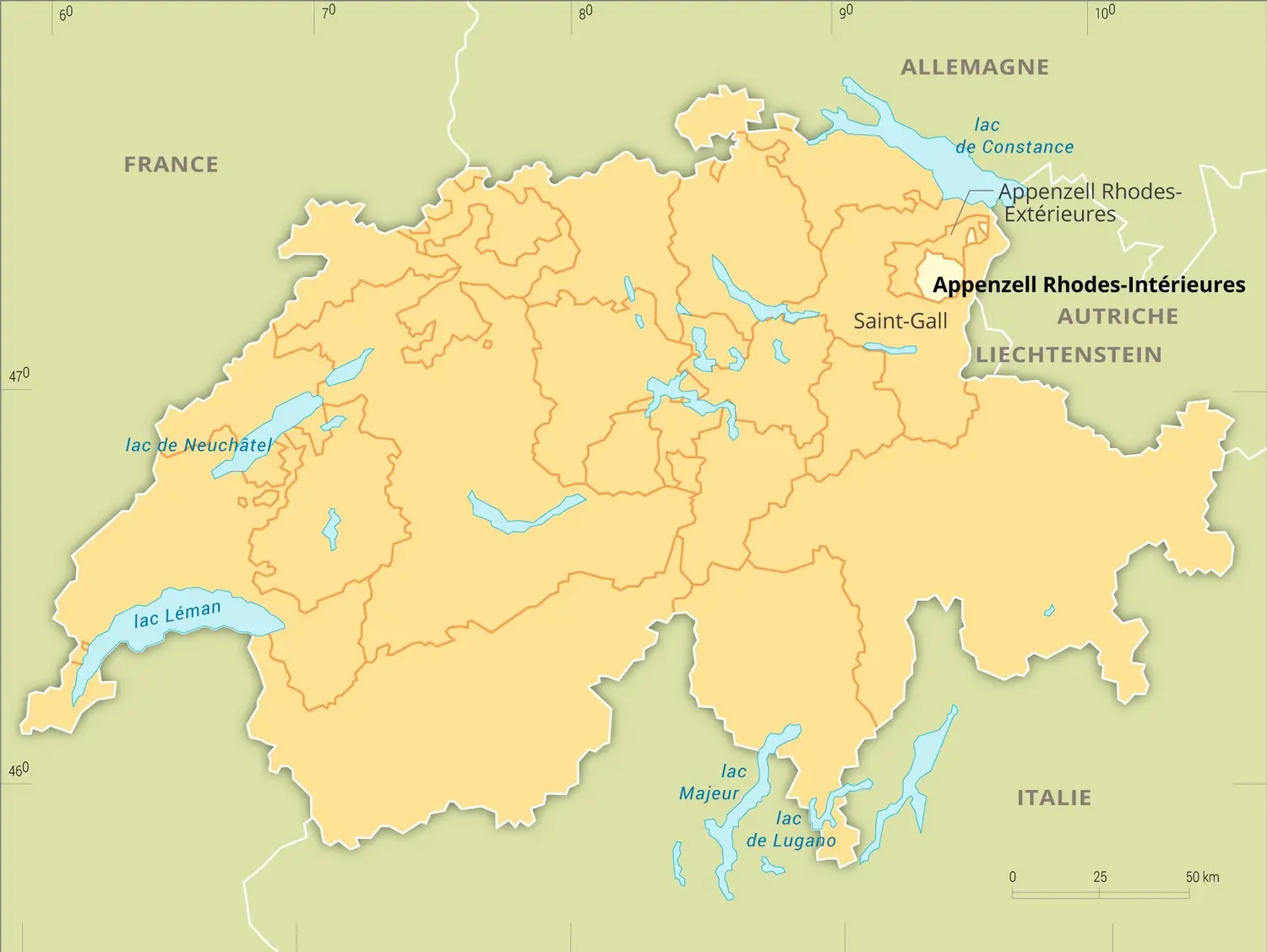 Appenzell Rhodes-Intérieures : carte de situation du canton