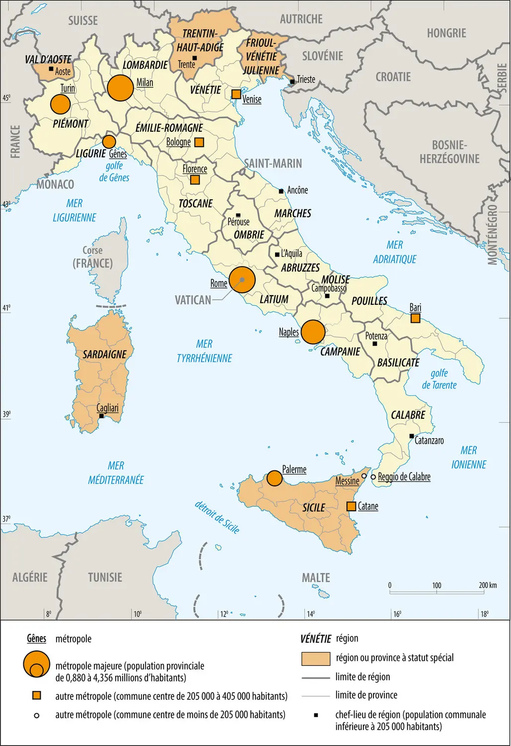 Italie : régions et métropoles