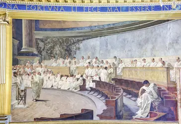 <em>Cicéron devant le Sénat, accusant Catilina de conjuration</em>, C. Maccari - crédits : Senato.it ; CC-BY