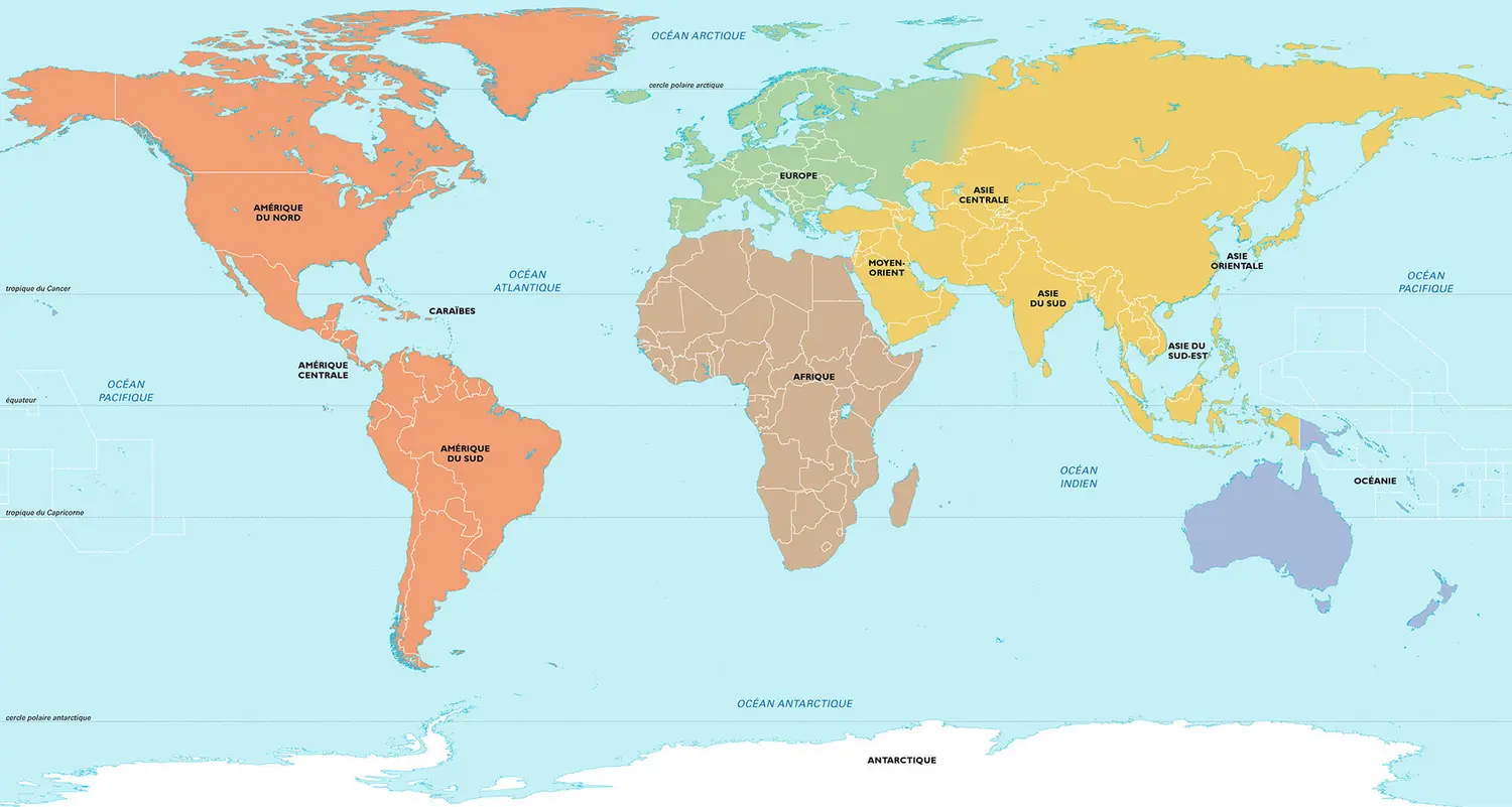 Monde : carte des sous-ensembles régionaux