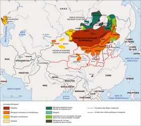Mongolie: unités politiques et ethnies - crédits : Encyclopædia Universalis France
