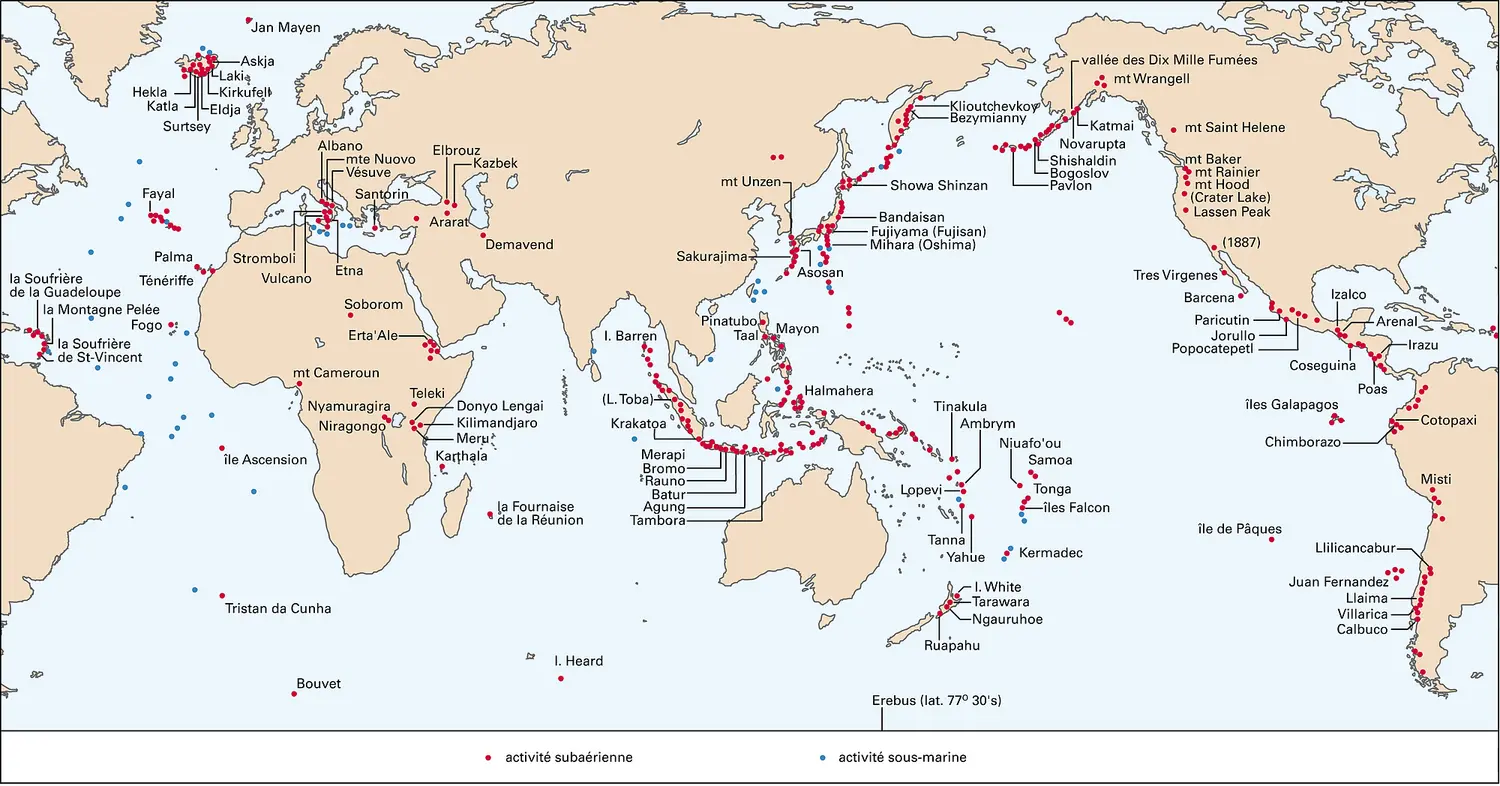 Principaux volcans actifs du globe