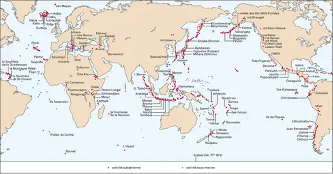 Principaux volcans actifs du globe - crédits : Encyclopædia Universalis France