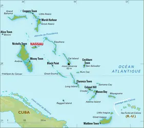 Bahamas : carte physique - crédits : Encyclopædia Universalis France