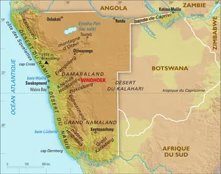 Namibie : carte physique - crédits : Encyclopædia Universalis France
