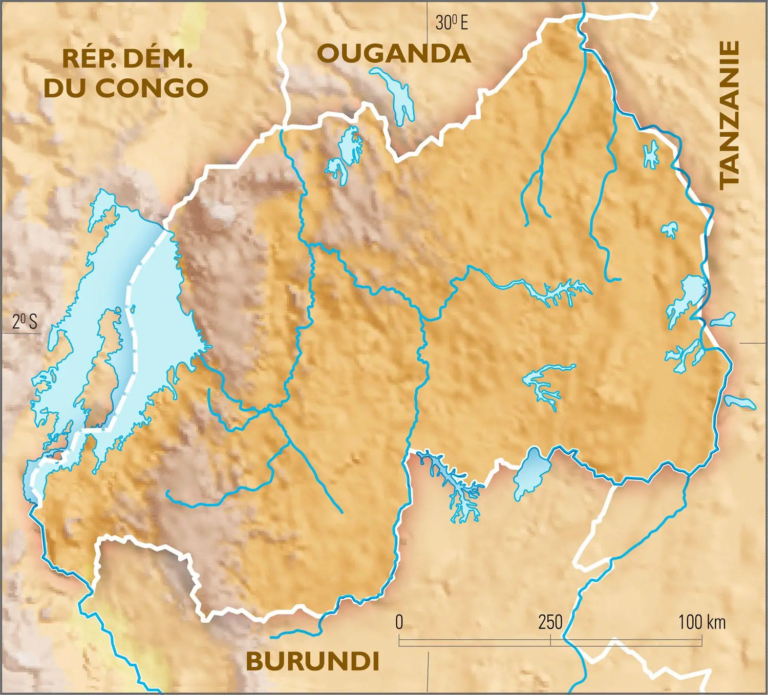 Rwanda : carte physique vierge