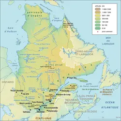 Québec : carte physique - crédits : Encyclopædia Universalis France