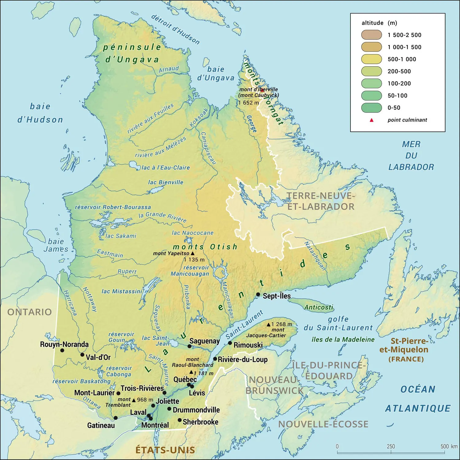 Québec : carte physique